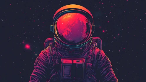 Radiant space explorer drifting through a neon starry night.