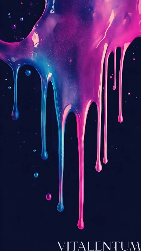 Colored liquid strands descend over dark negative space