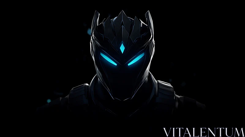 Masked futuristic figure centered against uniform black background