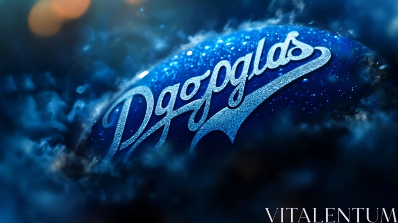 Glittering script logo emerging from cosmic blue mist.