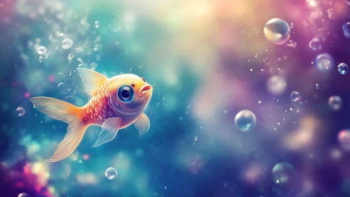 Spectral bokeh goldfish in chromatic aquatic depth field.