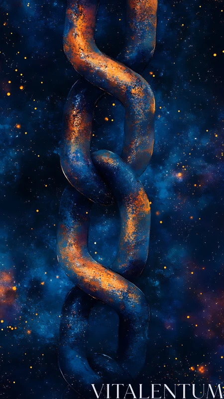 Cosmic chain floats through deep nebulous space glow