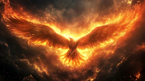 Majestic fiery phoenix rising in dramatic fantasy art style.