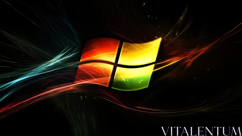 Glowing quadrants logo with neon light trails on black field