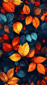 Glowing autumn leaves dance gently over deep blue shadows