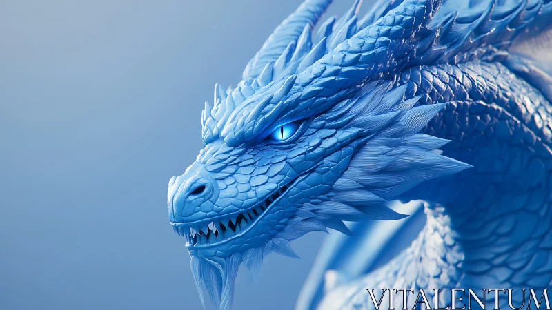 Icy blue dragon portrait with hyper-detailed scales and glow.
