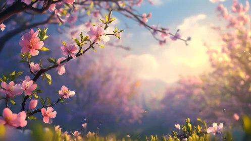 Spring Blossoms: Volumetric Lighting Through Pink Flowering Branches