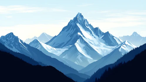 Vector alpine mountain range with layered glacial silhouettes