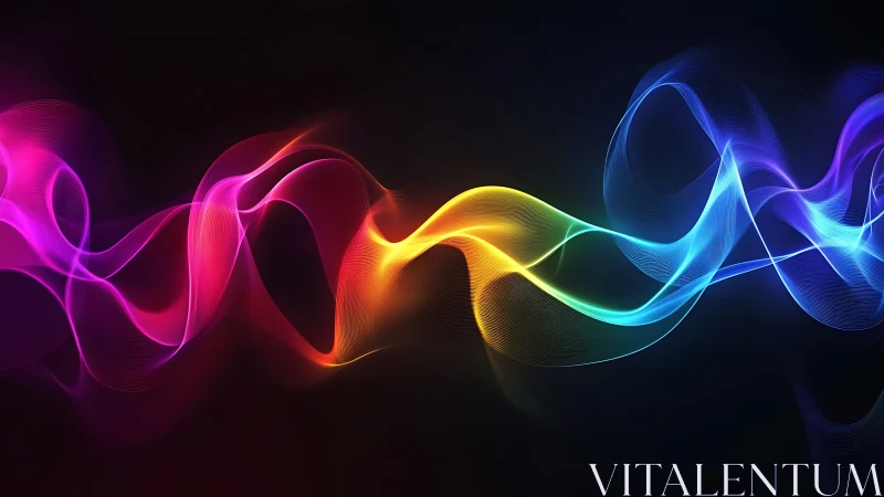 Spectral light waves form flowing multicolor gradient ribbons in motion