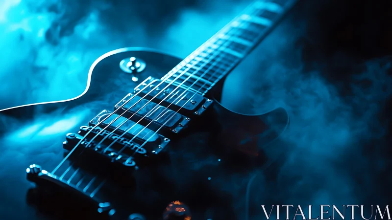 Electric midnight guitar shimmers through blue stage smoke.