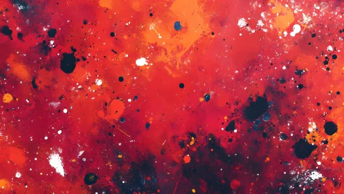 Dynamic Abstract Red Painting with Bold Paint Splatters.