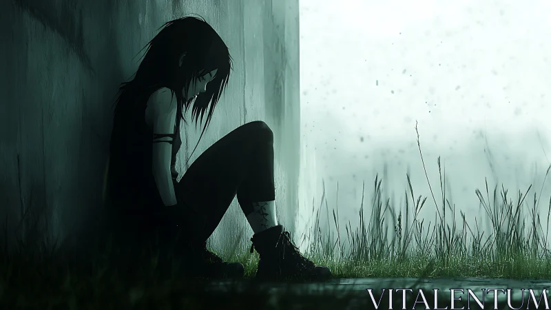 Rain-soaked loner curled in quiet rebellion against concrete.