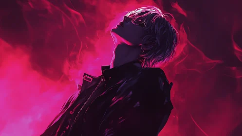 Neon backlit portrait in magenta atmospheric digital painting.