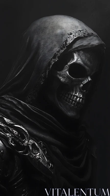 Grinning shadow reaper studies mortals from the velvet dark