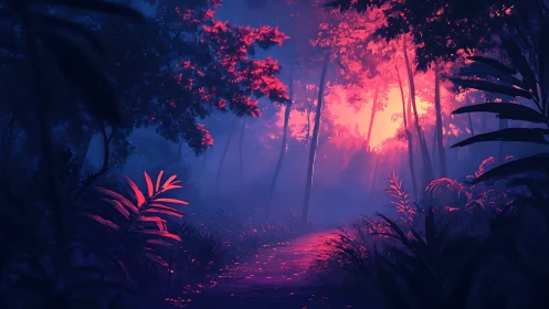 Neon Forest Awakening at Dusk.
