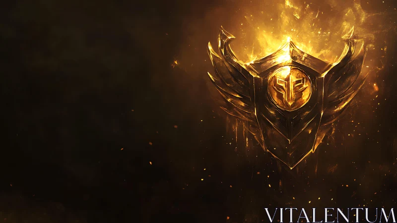Golden winged gaming emblem glows in dramatic darkness.
