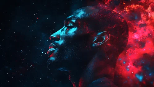 Star-seeded dreamer exhales nebula fire into quiet space