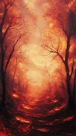 Forest path illuminated by intense thermal gradient and atmospheric light