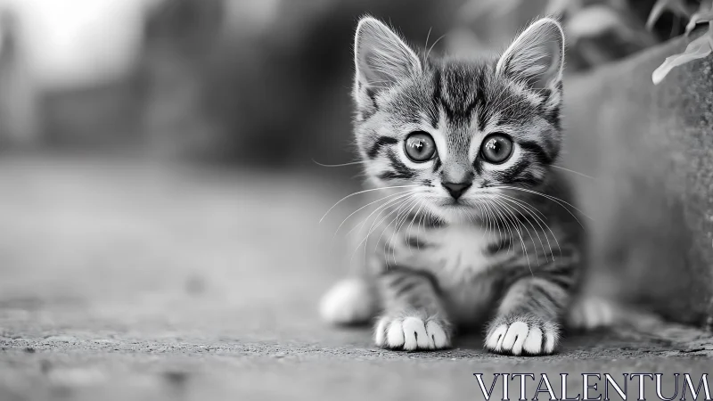 Monochromatic Portrait of Tabby Kitten with Enhanced Whisker Definition