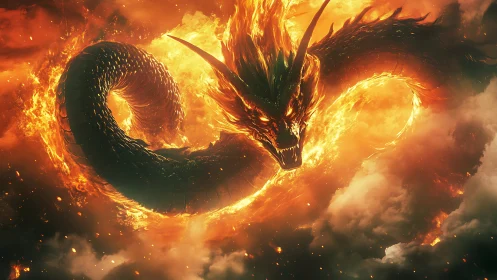 Solar storm dragon coils through clouds and bites the horizon