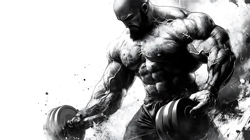 Ink and iron: powerful bodybuilder in monochrome motion.