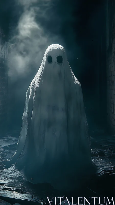 Alleyway phantom pauses in the fog, wrapped in ragged hush.