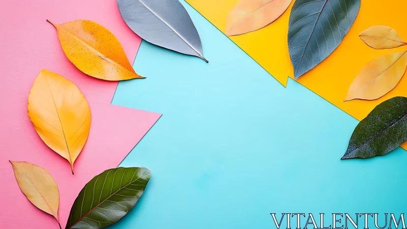 Colorful leaves dancing across playful pastel corners.