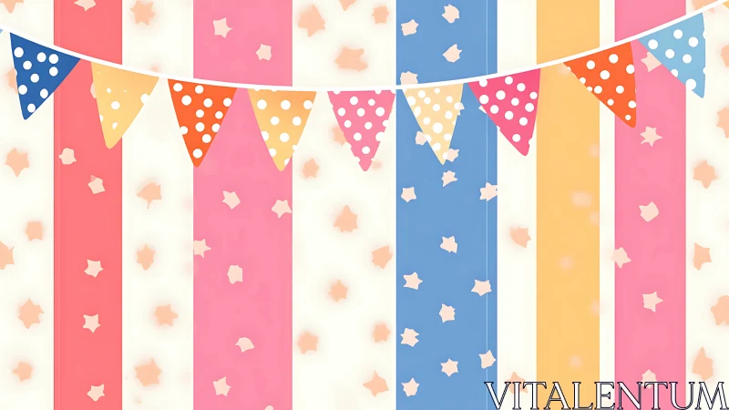 Vibrant Festive Bunting with Polka-Dotted Pennants and Scattered Star Motifs