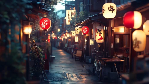 Cozy lantern lit alley inviting quiet evening wanderings.