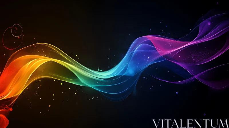 Prismatic wave ribbons drift across deep cosmic midnight.