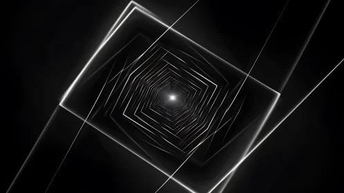 Spiraling white light tunnels draw eyes into a glowing center