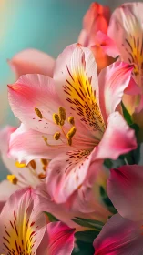 Pink alstroemeria flowers with detailed stamen and speckled petals