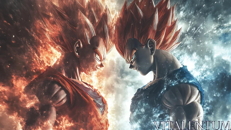 Fiery and icy warriors clash in a dramatic cosmic standoff