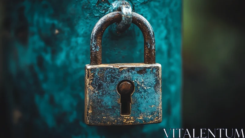 Weathered Padlock Rusted Turquoise Surface.