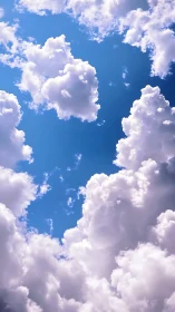 Volumetric cumulus cloudscape under high-contrast midday blue sky