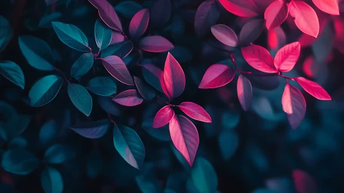 Neon bicolor foliage in cinematic dual-tone lighting study.