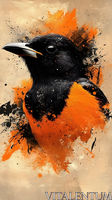 Geometric bird portrait rendered in explosive abstract watercolor.