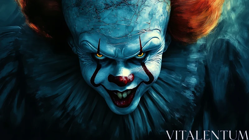 Predatory circus fiend grins from the midnight gloom.