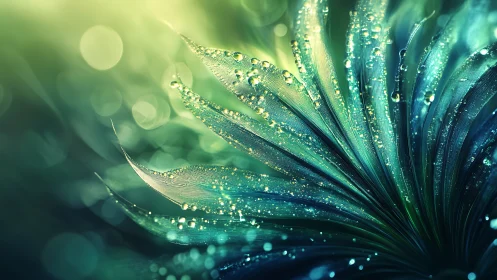 Digital macro rendering isolates radial leaf structures with dew