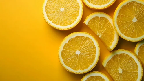 Citrus lemon slices on vibrant yellow monochrome background.