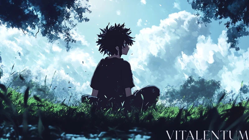 Atmospheric anime field study with dynamic sky luminance.