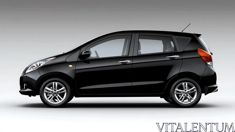Black compact hatchback rendered in clean lateral studio profile