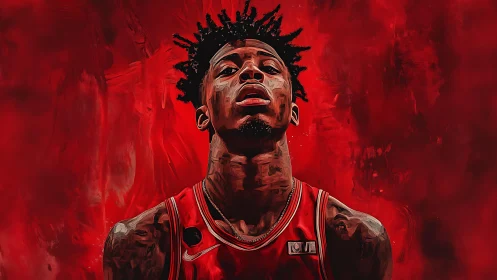 Basketball player portrait against intense red painted background