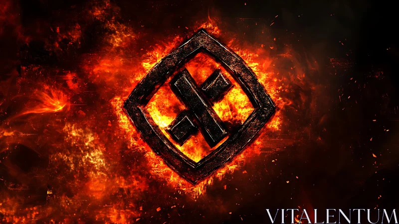 Flaming Diamond Geometry: High-Temperature 3D Metal Symbol Engulfed in Dynamic Fire