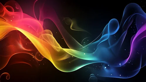 Luminous rainbow light waves flow across a deep cosmic void