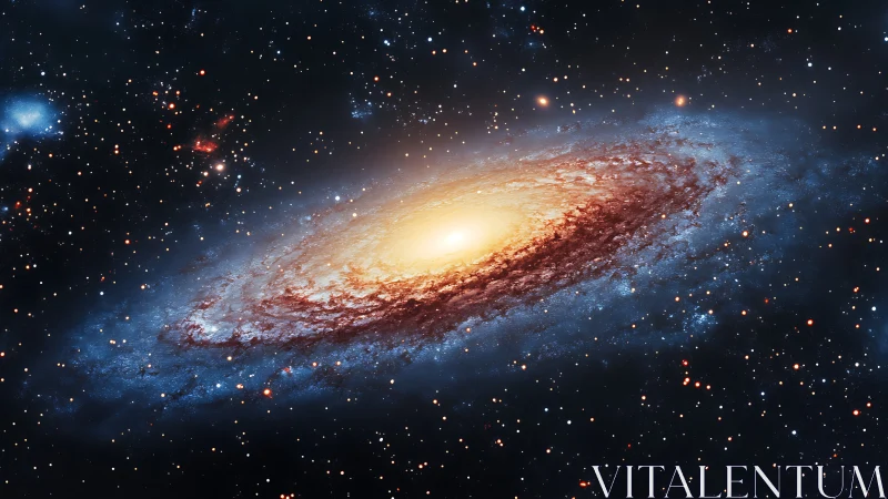 Spiral galaxy core glows within dense star field panorama.