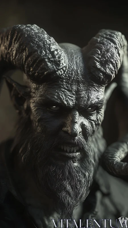 Horned demonic humanoid portrait rendered with harsh lighting