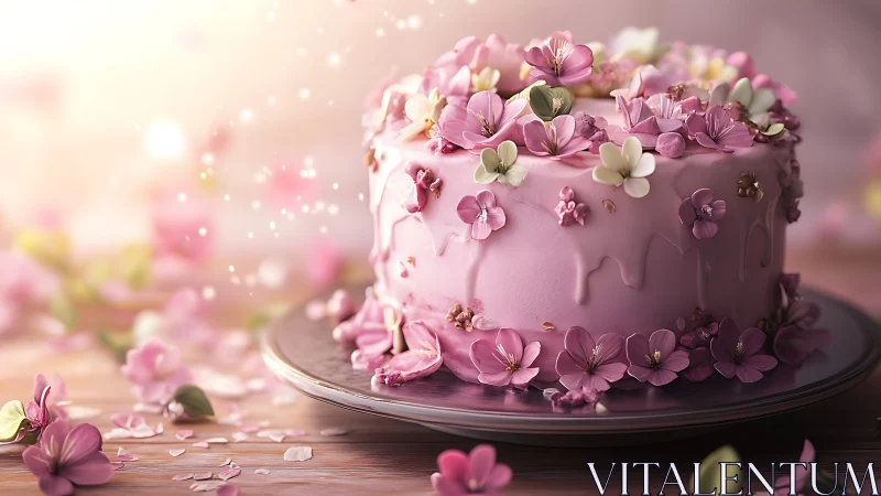 Pink Floral Celebration Cake with Cascading Flowers.
