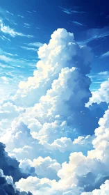 Towering cumulus cloudscape in luminous midday sky.