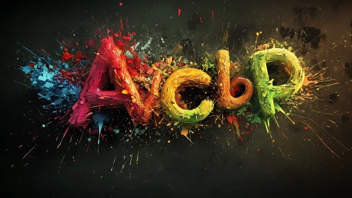 Volumetric 3D typography with exploding multicolor paint dynamics